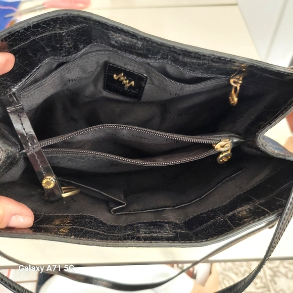 Vintage Original Monsac Black Croc Embossed Small Tote Shoulder Bag Purse - Picture 4 of 17